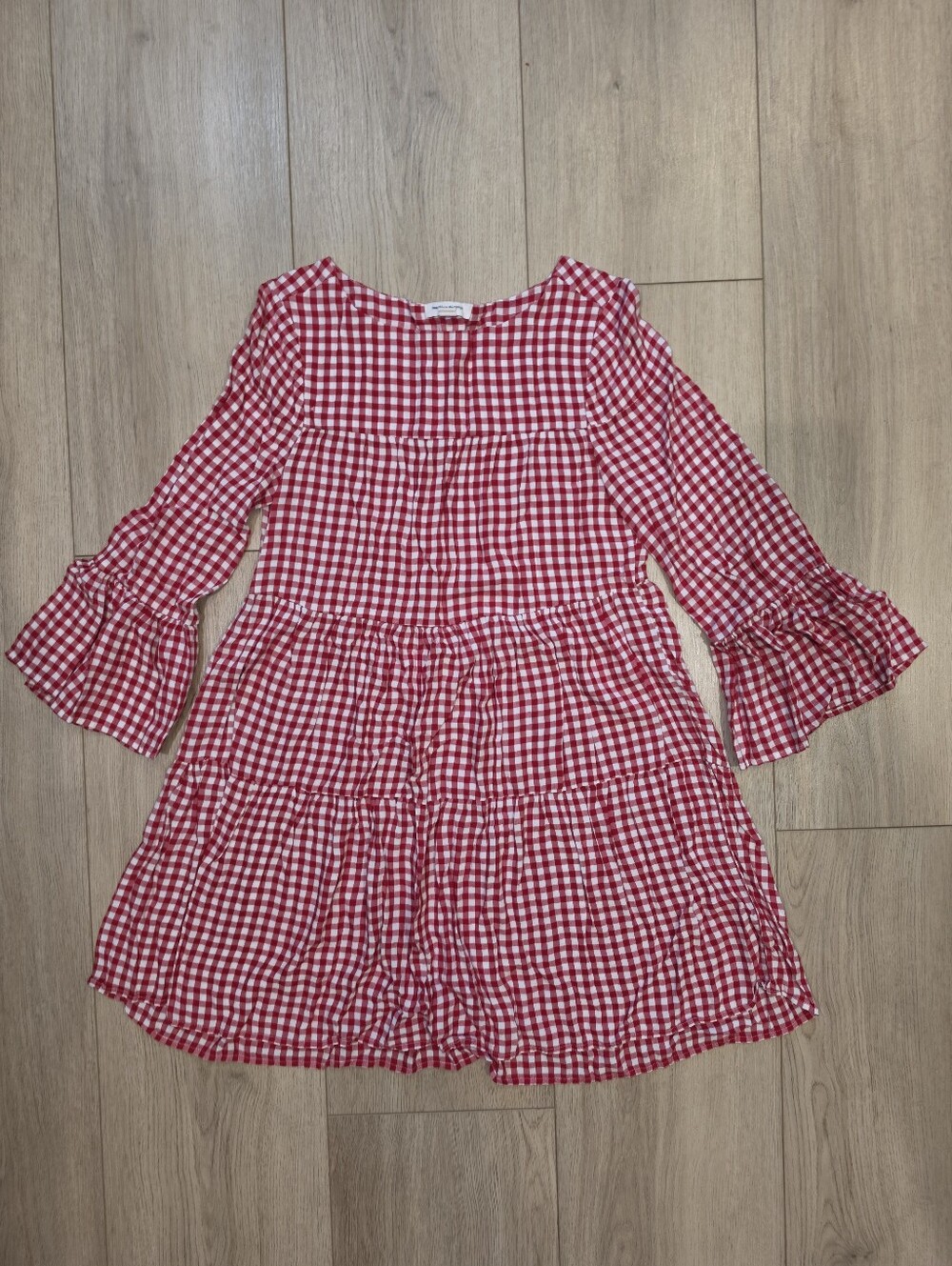BeachLunchLounge Red White Gingham Tiered Ruffle Dress Size Small